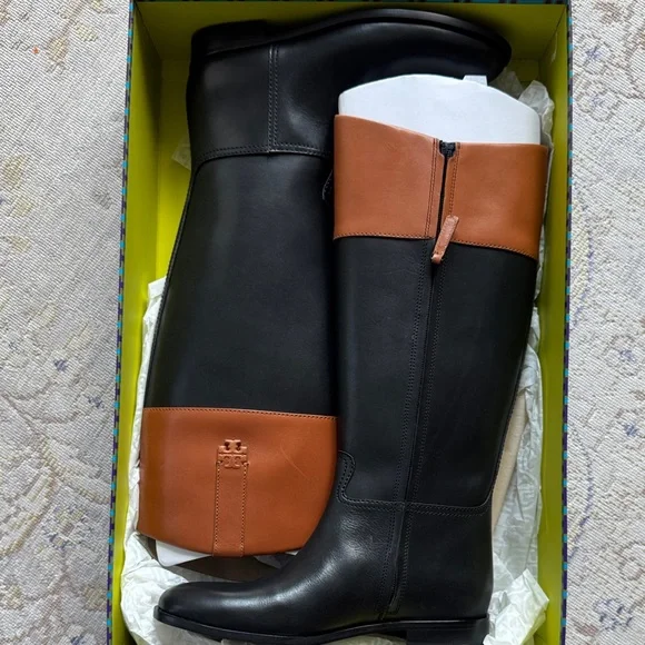 NIB Tory Burch Leather Double T Riding Boots Size 9 - Picture 2 of 11